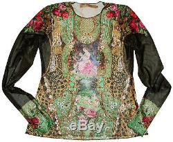 Michal Negrin Baroque Style Crystals Multicolor Long Sleeves Blouse Top Shirt