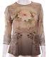Michal Negrin Dusty Cream Victorian Style Roses Long Sleeves Blouse Top Shirt