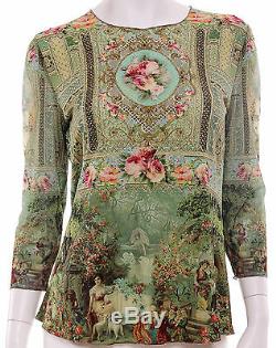 Michal Negrin Victorian Baroque Style Crystals Long Sleeves Shirt Blouse Top