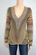Missoni Brown/metallic Gold/silver/taupe V-neck Long Sleeve Sweater/top Sz 38