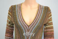 Missoni Brown/Metallic Gold/Silver/Taupe V-Neck Long Sleeve Sweater/Top Sz 38