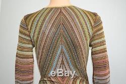 Missoni Brown/Metallic Gold/Silver/Taupe V-Neck Long Sleeve Sweater/Top Sz 38
