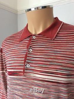 Missoni Mens Long Sleeve Polo T Shirt, Top, Size 54, XXL, Red, Immaculate