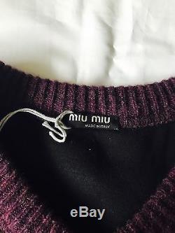 Miu Miu unisex size S loose fit wool cotton long sleeve top black F2003 NEW