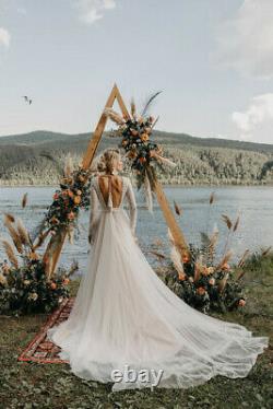 Modern Bohemian Wedding Dresses Backless Lace Top Long Sleeve Fairy Beach Gown
