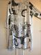 Moyuru Long Cotton Tunic Top T White Front Black Abstract Pattern Back