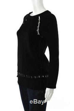 Mugler Black Stretch Knit Long Sleeve Embellished Top Size Medium New 111322