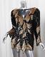 Neiman Marcus Swee Lo Black+gold Sequin+silk Long Sleeve Shirt Top Blouse M
