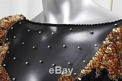 NEIMAN MARCUS SWEE LO Black+Gold Sequin+SILK Long Sleeve Shirt Top Blouse M