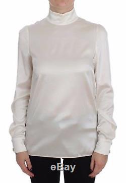 NEW $900 DOLCE & GABBANA Blouse White Silk Stretch Long Sleeve Top IT42 / US8/ M