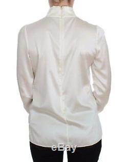 NEW $900 DOLCE & GABBANA Blouse White Silk Stretch Long Sleeve Top IT42 / US8/ M