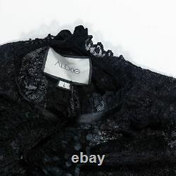 NEW Alexis Charis Black Sheer Lace Tie Neck Long Sleeve Button Front Blouse Top