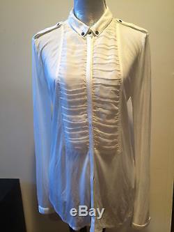 NEW Burberry White Long Sleeves Button down Shirt Blouse Top Size L