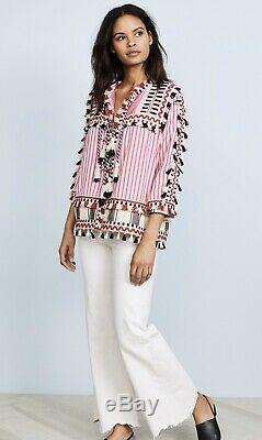 NEW Dodo Bar Or Striped Swim cover-up top Crew neck Long sleeves/ SZ S PINK/BLK