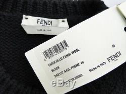 NEW FENDI Tops Long Sleeve Knit Sweater 40 Logo Wool Black Italy 13151303600 K