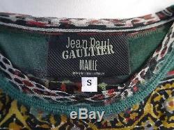 NEW JEAN PAUL GAULTIER JPG MAILLE print sheer nylon mesh long sleeve top size S