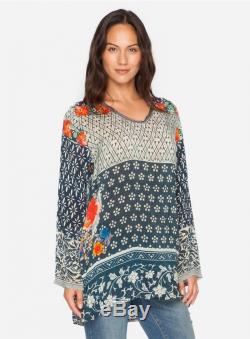 NEW JOHNNY WAS Long Sleeve Wish Blue Floral Tunic Top S