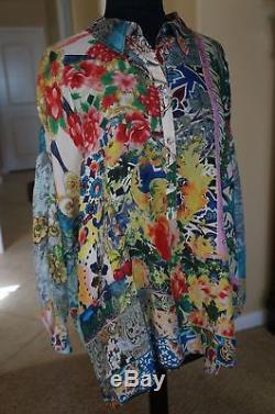 NEW Johnny Was Silk Floral Balu Oversized Long Sleeve Tunic Top Blouse S M SOFT