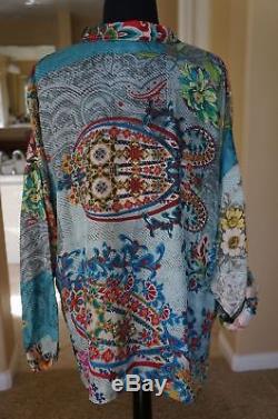 NEW Johnny Was Silk Floral Balu Oversized Long Sleeve Tunic Top Blouse S M SOFT