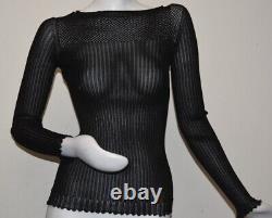 NEW Oscar de la Renta Ribbed Knit Top Long Sleeve Sweater Black Viscose Fitted S