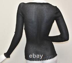 NEW Oscar de la Renta Ribbed Knit Top Long Sleeve Sweater Black Viscose Fitted S