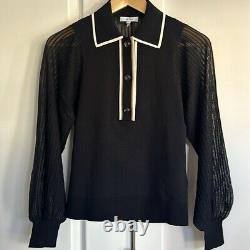NEW Reiss Fran Sheer Sleeve Long Sleeve Collared Top size S