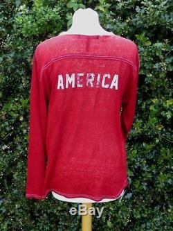 NEW & TAG Isabel Marant RED LINEN 35 VARSITY LONG SLEEVE TOP $485 Size M UK 10