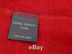 NEW & TAG Isabel Marant RED LINEN 35 VARSITY LONG SLEEVE TOP $485 Size M UK 10