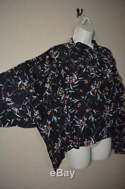 NWOT 38/4 $755 Isabel Marant Black Floral Sibel Long Sleeve Oversized Blouse Top