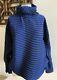 Nwot Issey Miyake Turtleneck Long Sleeve Top Blouse Size 2 Blue/black