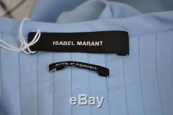 NWOT Isabel Marant Light Blue Silk Pleated Ruffle Long Sleeve Blouse/Top Size 34