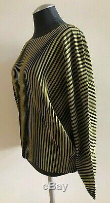 NWOT PLEATS PLEASE by ISSEY MIYAKE Striped Long Sleeve Pleated Top Blouse Size 2
