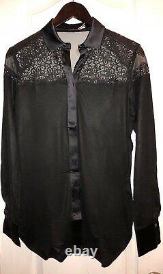 NWT $1008 LA PERLA Edenic Macrame Black Silk Long Sleeve Pajama Top Women's XS
