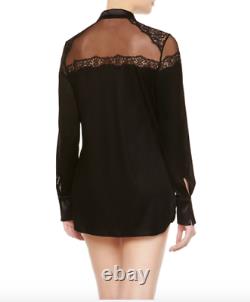 NWT $1008 LA PERLA Edenic Macrame Black Silk Long Sleeve Pajama Top Women's XS