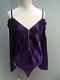 Nwt $1190 Nina Ricci Purple Satin Bodysuit Top Long Sleeves