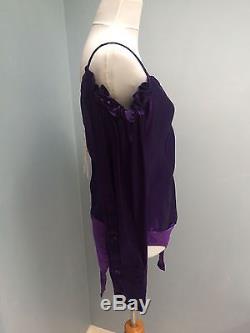 NWT $1190 Nina Ricci purple satin bodysuit top long sleeves
