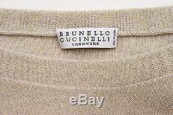 NWT $2575 Brunello Cucinelli Beige Long Sleeved Top Blouse Cashmere Blend Size M