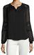 Nwt $295 Rebecca Taylor Long Sleeve Silk & Lace'sarah' Blouse Top Black Size 6