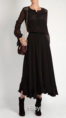 NWT $295 Rebecca Taylor Long Sleeve Silk & Lace'Sarah' Blouse Top Black Size 6