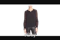 NWT $295 Rebecca Taylor Long Sleeve Silk & Lace'Sarah' Blouse Top Black Size 6