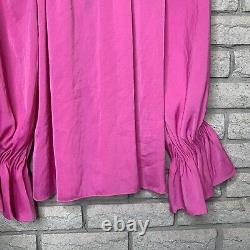 NWT $298 Kobi Halperin Frances Long-Sleeve Blouse In Pink Satin Medium Shirt Top