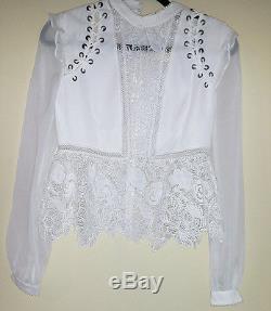 NWT $375 UK6/US2 SELF-PORTRAIT White Lace Long Sleeve Blouse Top