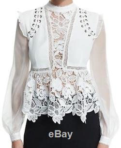NWT $375 UK6/US2 SELF-PORTRAIT White Lace Long Sleeve Blouse Top
