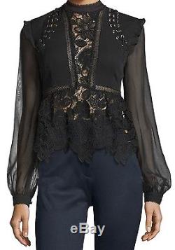 NWT $375 UK8/US4 SELF-PORTRAIT Black Lace Long Sleeve Blouse Top