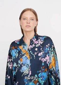 NWT $445 VINCE Painted Bouquet Silk Satin Sculpted Fitted Shirt Top Blouse S