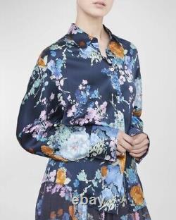 NWT $445 VINCE Painted Bouquet Silk Satin Sculpted Fitted Shirt Top Blouse S