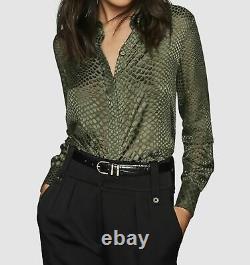 NWT $595 Reiss Women's Green Sheer Long-Sleeve Button Shirt Blouse Top Size US 4