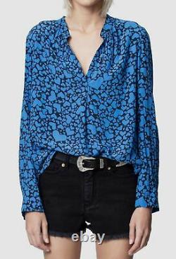 NWT $675 Zadig & Voltaire Women's Blue Black Heart Long-Sleeve Blouse Top Size M