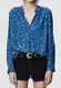 Nwt $675 Zadig & Voltaire Women's Blue Black Heart Long-sleeve Blouse Top Size M