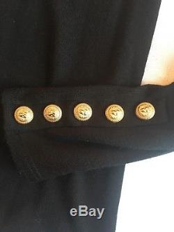 NWT Black Balmain Long Sleeve Wool and Cashmere Top Gold Buttons Sz 40